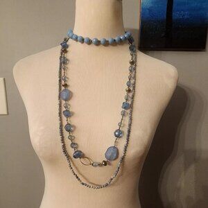 3 pcs Light Blue Bead Necklace Lot